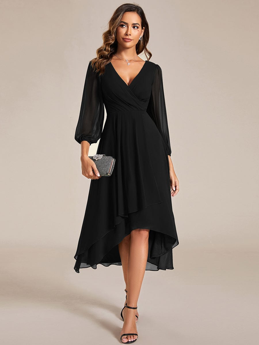 Chiffon Wedding Guest Dress with Elegant Long Sleeves and Ruffles