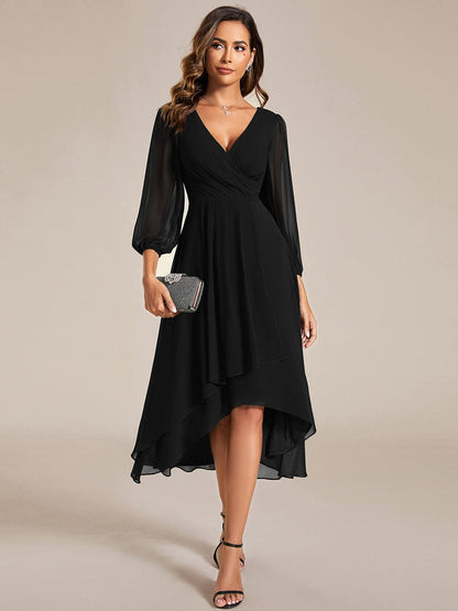 Chiffon Wedding Guest Dress with Elegant Long Sleeves and Ruffles