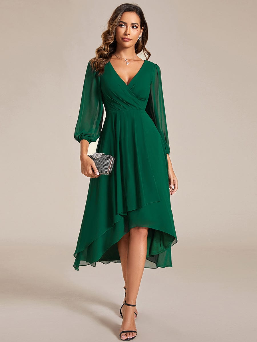 Chiffon Wedding Guest Dress with Elegant Long Sleeves and Ruffles