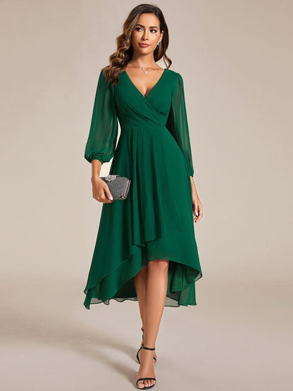 Chiffon Wedding Guest Dress with Elegant Long Sleeves and Ruffles