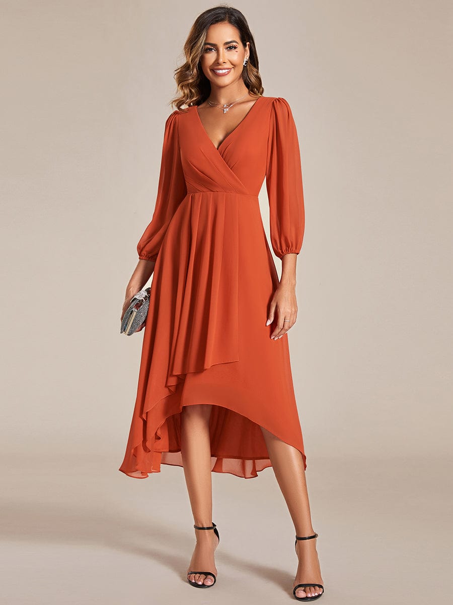 Chiffon Wedding Guest Dress with Elegant Long Sleeves and Ruffles