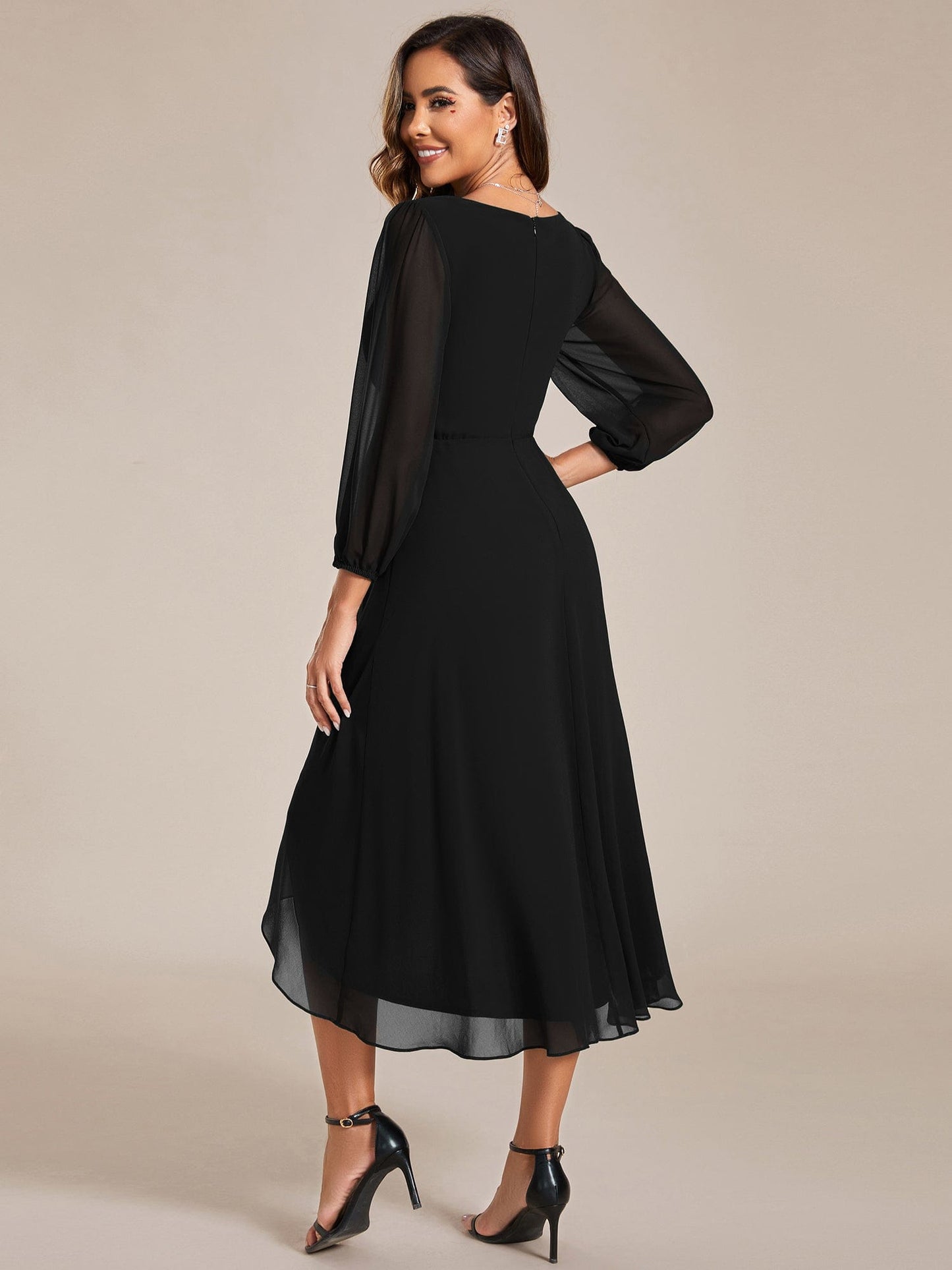 Chiffon Wedding Guest Dress with Elegant Long Sleeves and Ruffles