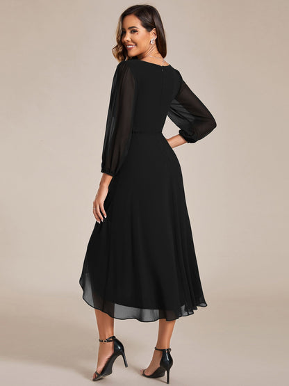 Chiffon Wedding Guest Dress with Elegant Long Sleeves and Ruffles