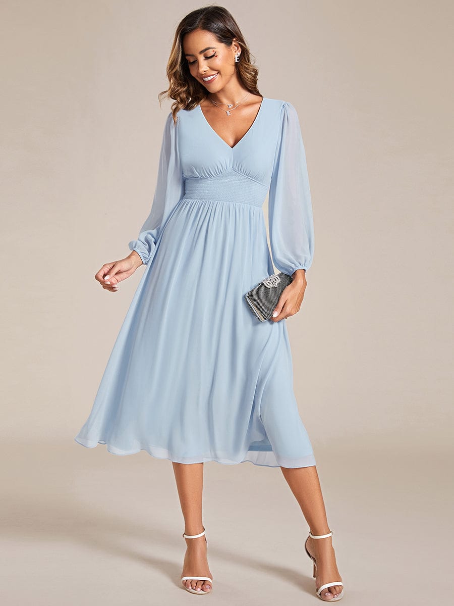 Chiffon Wedding Guest Dress with Knee Length and Long Sleeves