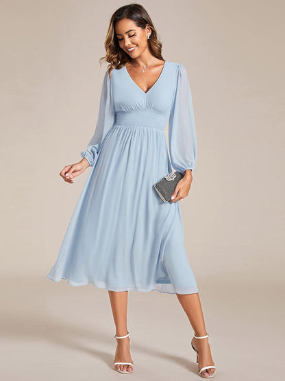 Chiffon Wedding Guest Dress with Knee Length and Long Sleeves