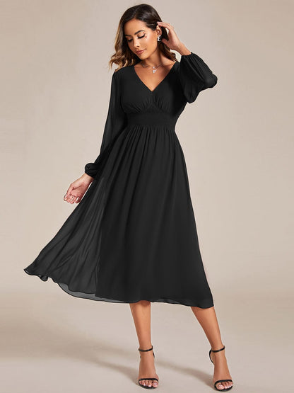 Chiffon Wedding Guest Dress with Knee Length and Long Sleeves