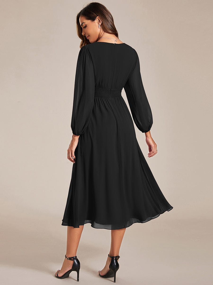 Chiffon Wedding Guest Dress with Knee Length and Long Sleeves