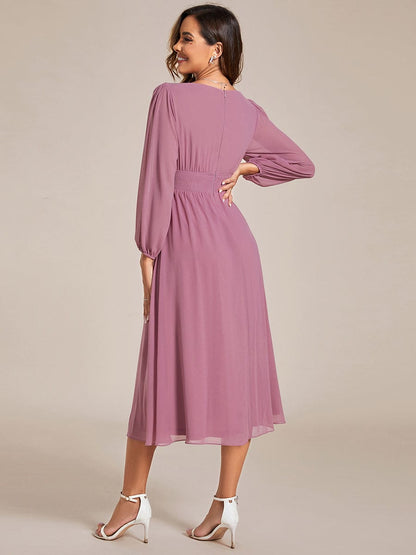 Chiffon Wedding Guest Dress with Knee Length and Long Sleeves