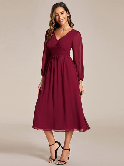 Chiffon Wedding Guest Dress with Knee Length and Long Sleeves