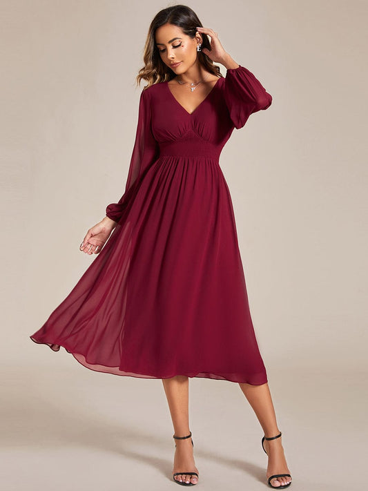 Chiffon Wedding Guest Dress with Knee Length and Long Sleeves
