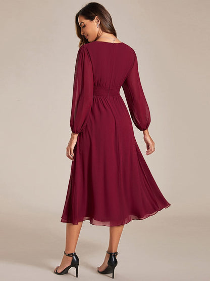 Chiffon Wedding Guest Dress with Knee Length and Long Sleeves
