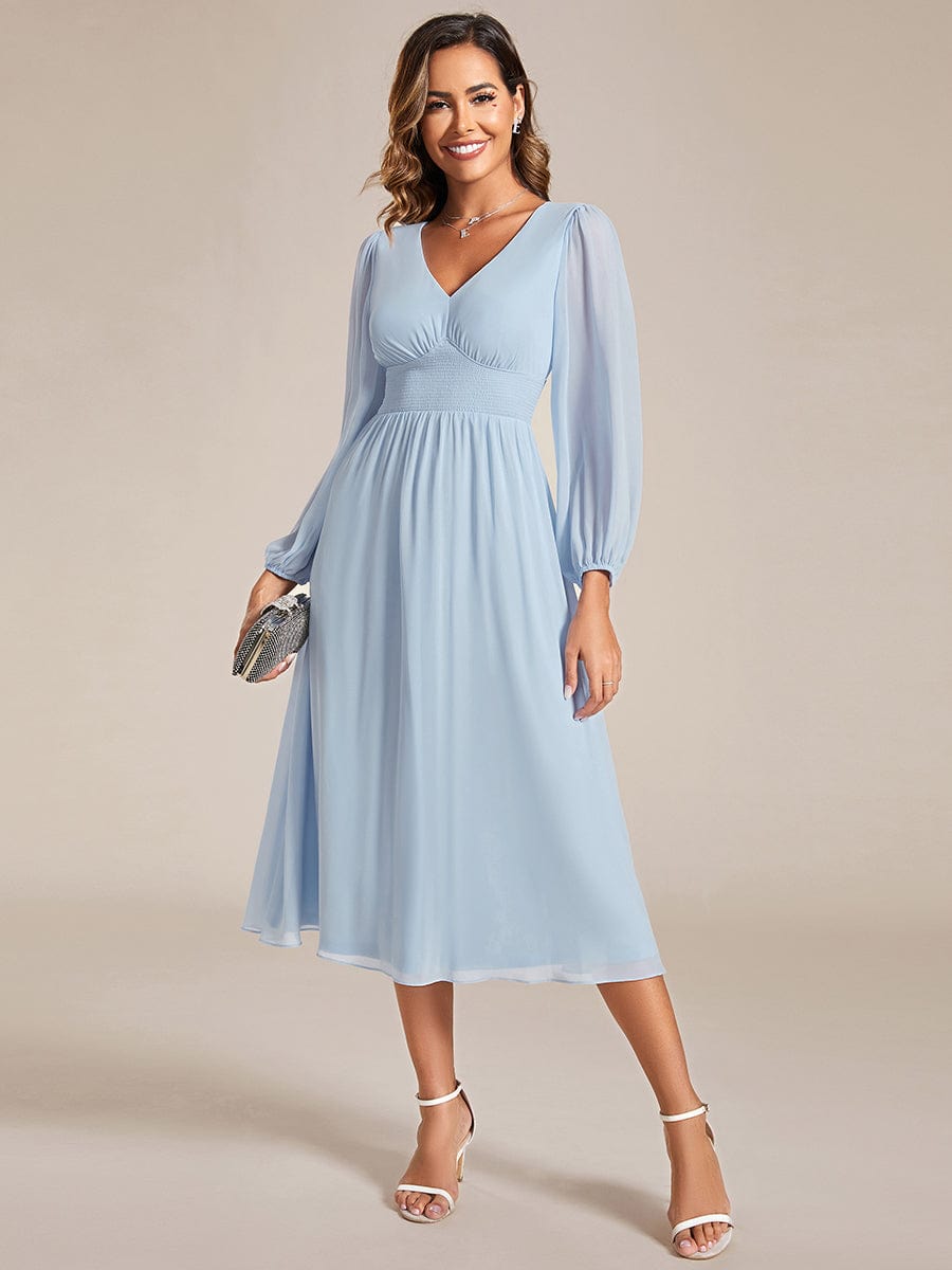 Chiffon Wedding Guest Dress with Knee Length and Long Sleeves
