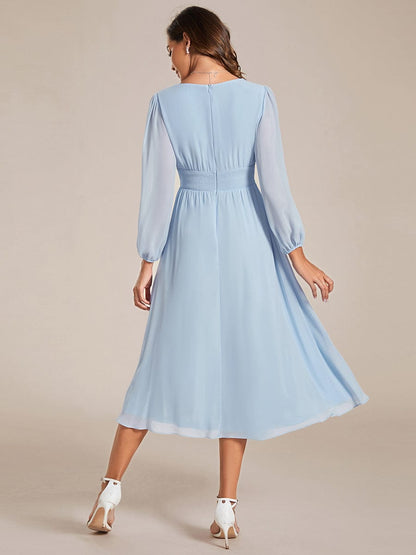 Chiffon Wedding Guest Dress with Knee Length and Long Sleeves