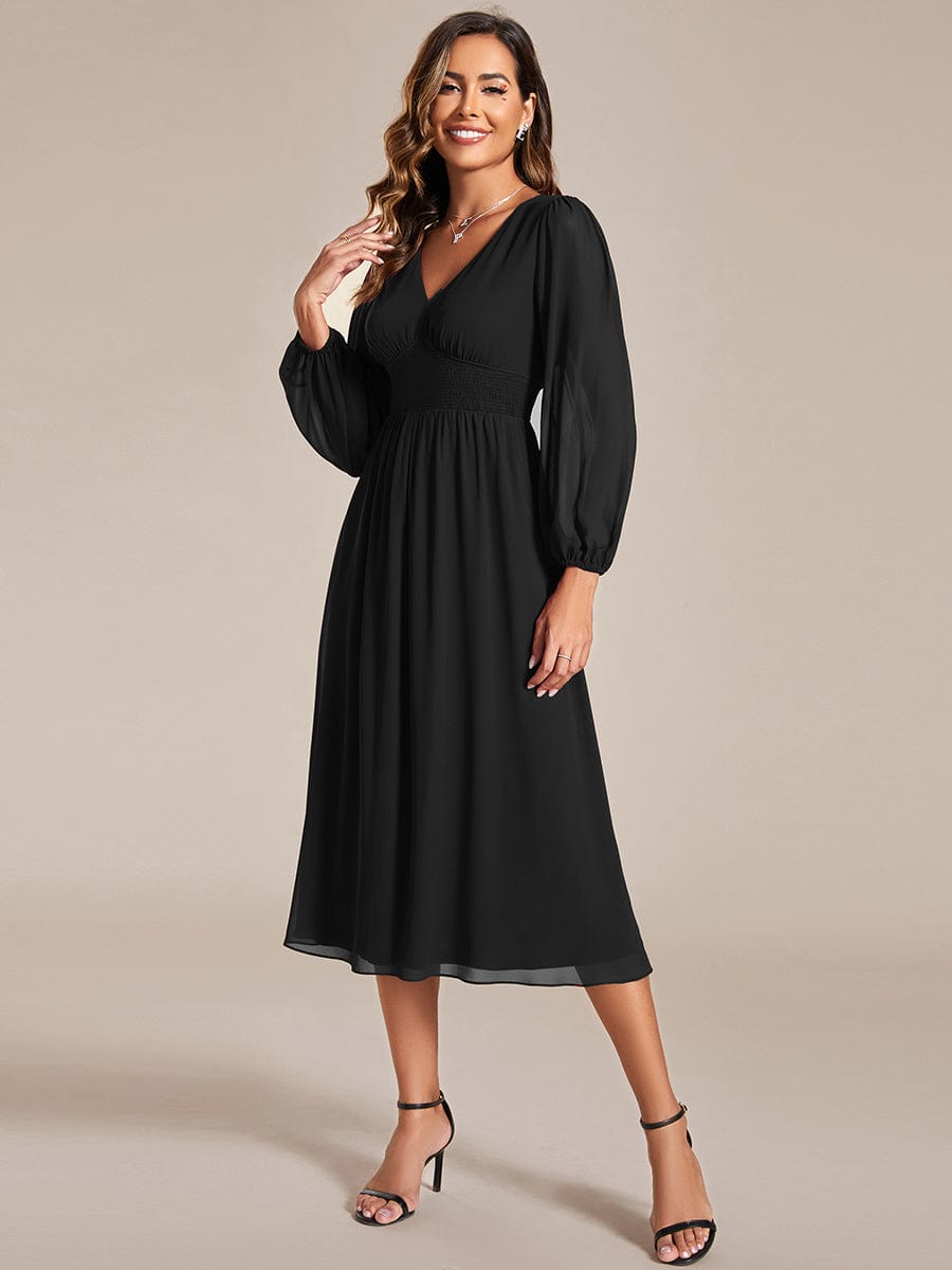 Chiffon Wedding Guest Dress with Knee Length and Long Sleeves