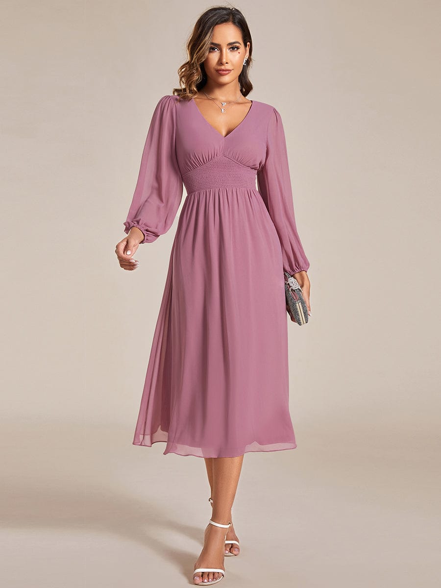 Chiffon Wedding Guest Dress with Knee Length and Long Sleeves