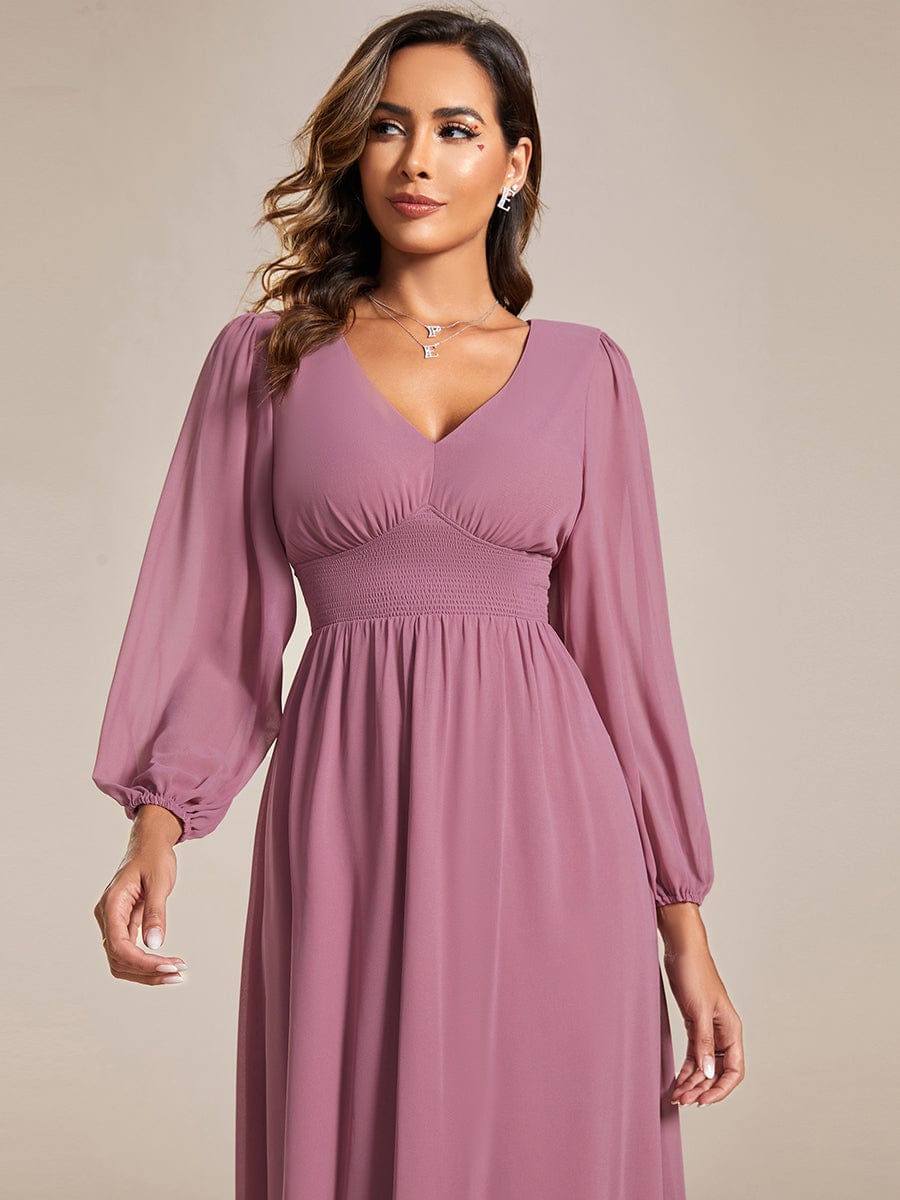Chiffon Wedding Guest Dress with Knee Length and Long Sleeves