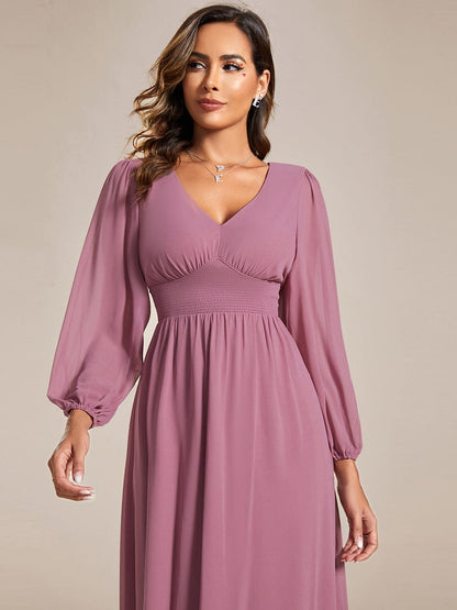 Chiffon Wedding Guest Dress with Knee Length and Long Sleeves