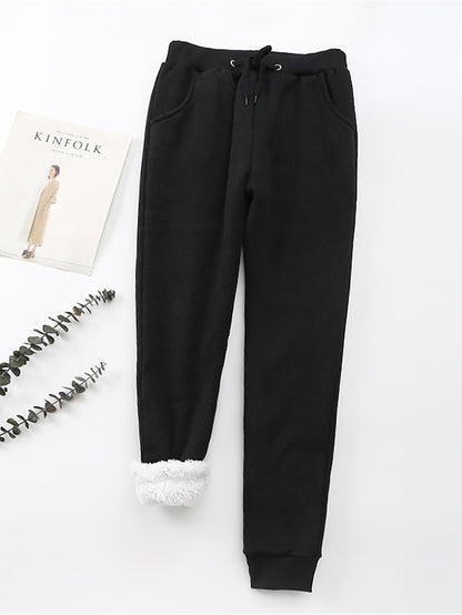 Women's Fleece Pants Cotton Solid Color claret Light Gray Fashion High Waist Full Length Street Daily Fall Winter