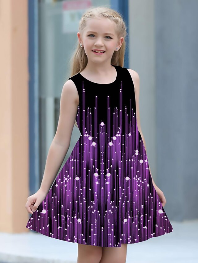 Girls' Casual Dress A Line Dress Tank Dress Sleeveless Graphic Butterfly 3D Printed Graphic Dresses Cute Casual Sweet Above Knee Polyester Dress Summer Spring Kids Sports & Outdoor Daily Holiday - LuckyFash™