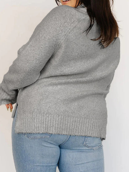 Women's Plus Size Pullover Sweater Jumper Turtleneck Ribbed Knit Polyester Split Fall Winter Regular Outdoor Going out Weekend Stylish Plus Size Casual Long Sleeve Pure Color Green Gray XS S M