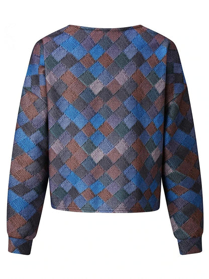 Women's Casual Jacket Street Daily Wear Vacation Fall Winter Regular Coat V Neck Loose Fit Windproof Breathable Stylish Sporty Chic & Modern Jacket Long Sleeve Stripes and Plaid Print Red Blue Green