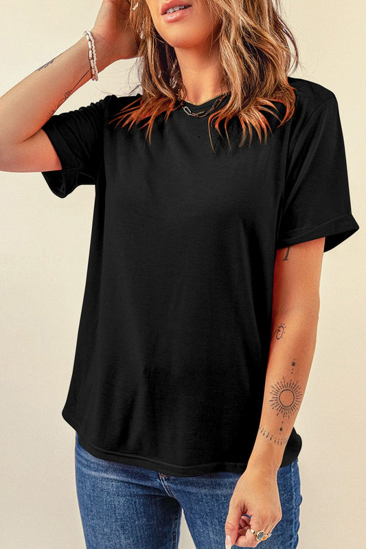 Classic Black Round Neck Casual Tee