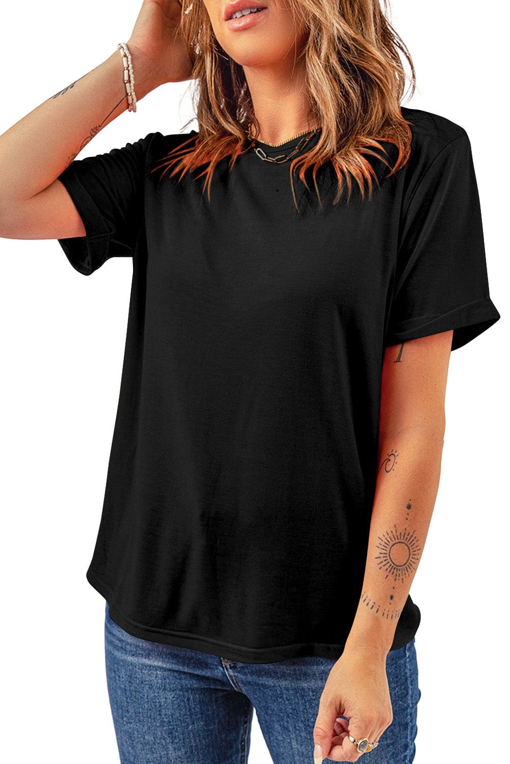 Classic Black Round Neck Casual Tee