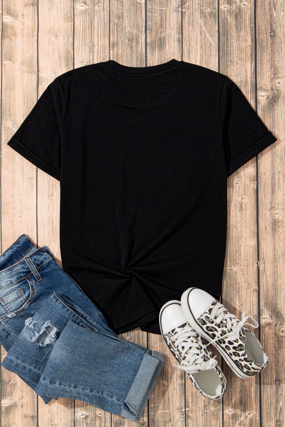 Classic Black Round Neck Casual Tee