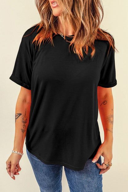 Classic Black Round Neck Casual Tee