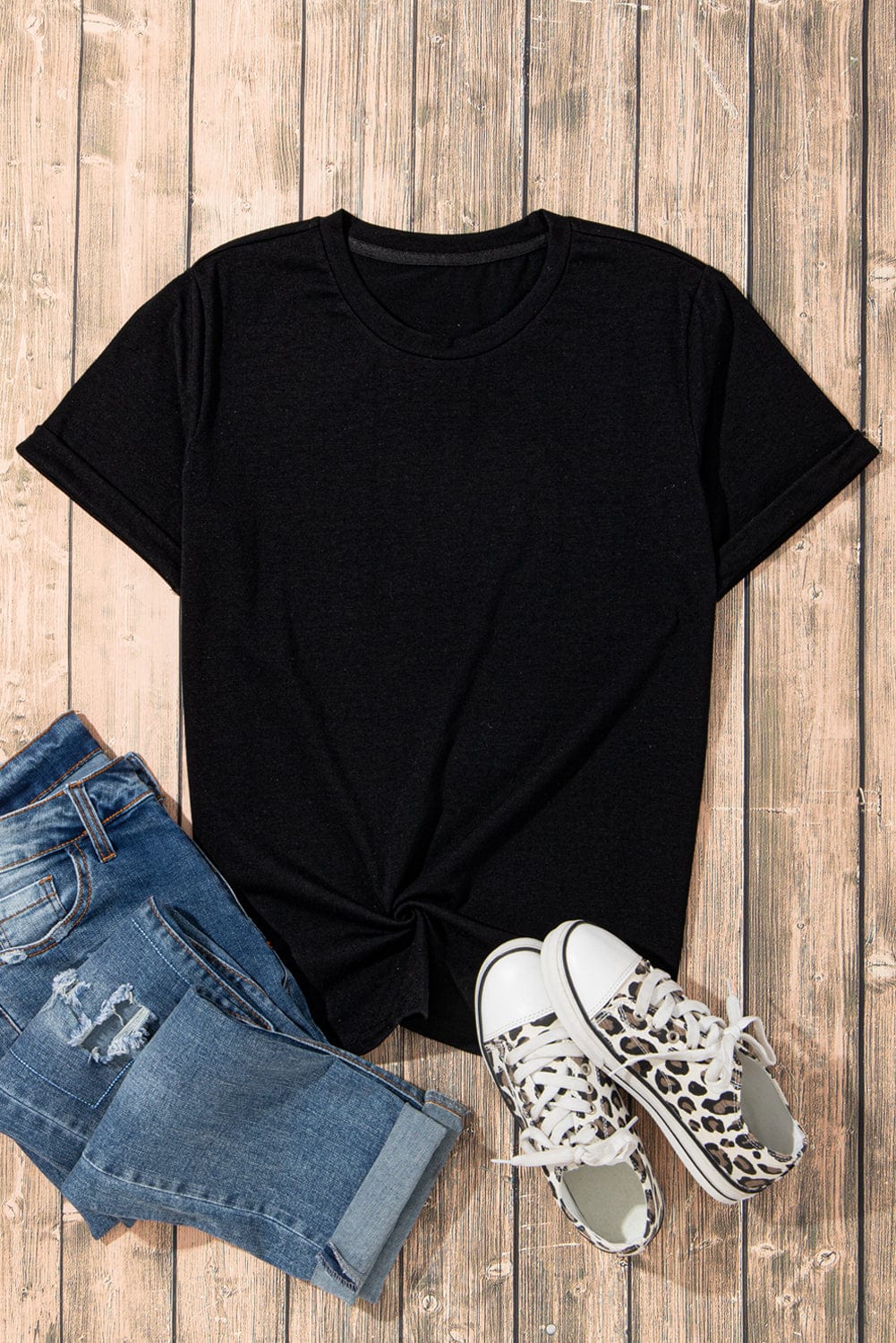 Classic Black Round Neck Casual Tee
