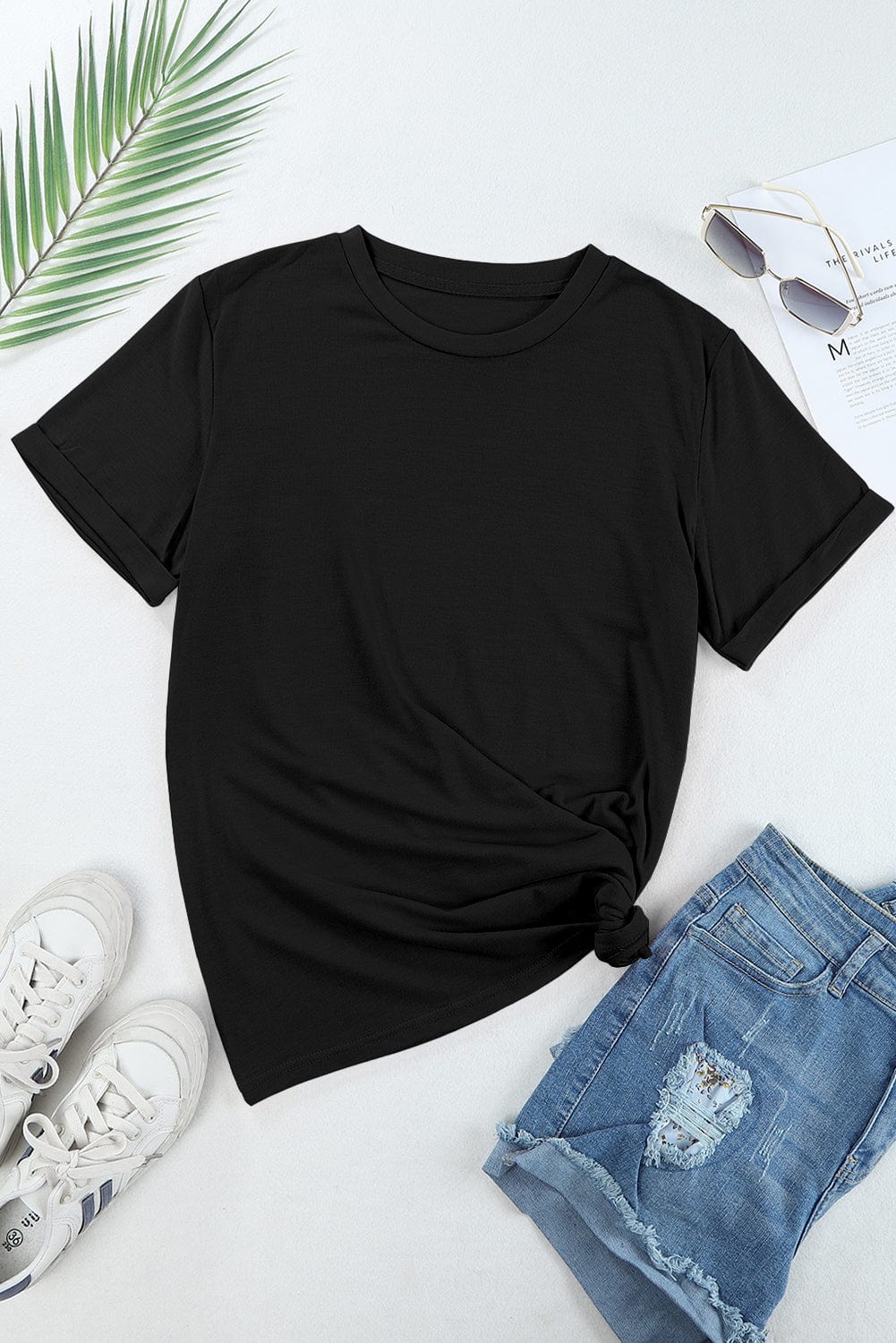 Classic Black Round Neck Casual Tee