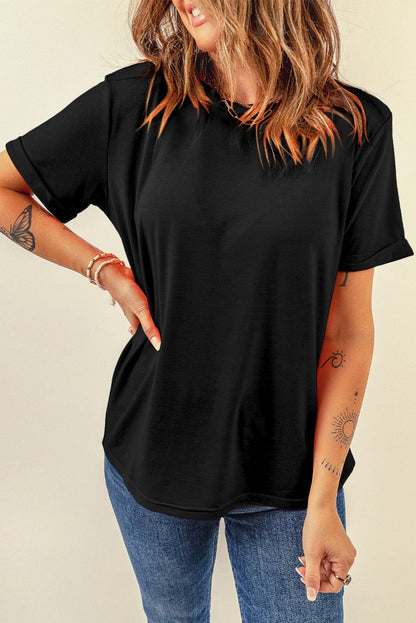 Classic Black Round Neck Casual Tee