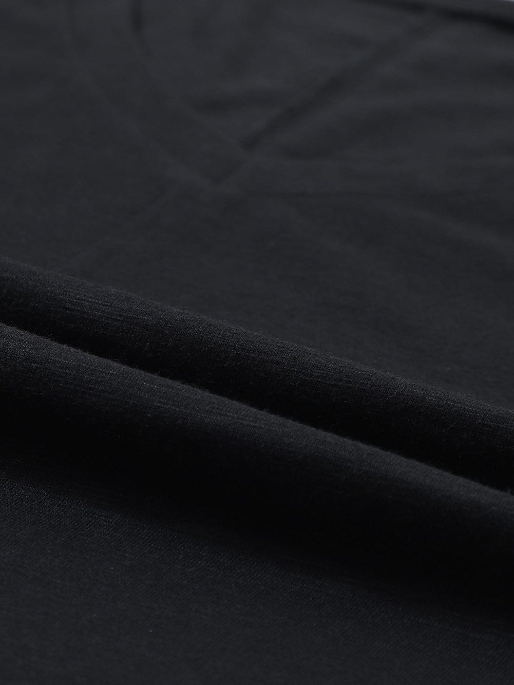 Classic Black V Neck Long Sleeve Tee with Center Seam