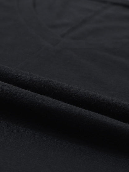 Classic Black V Neck Long Sleeve Tee with Center Seam