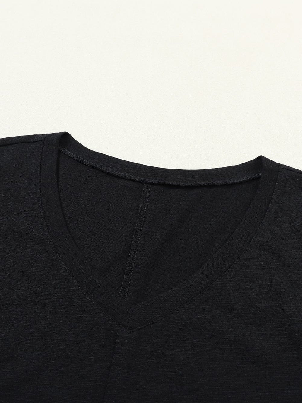 Classic Black V Neck Long Sleeve Tee with Center Seam