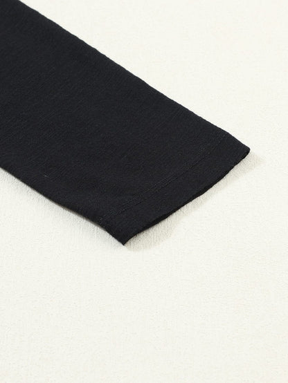 Classic Black V Neck Long Sleeve Tee with Center Seam