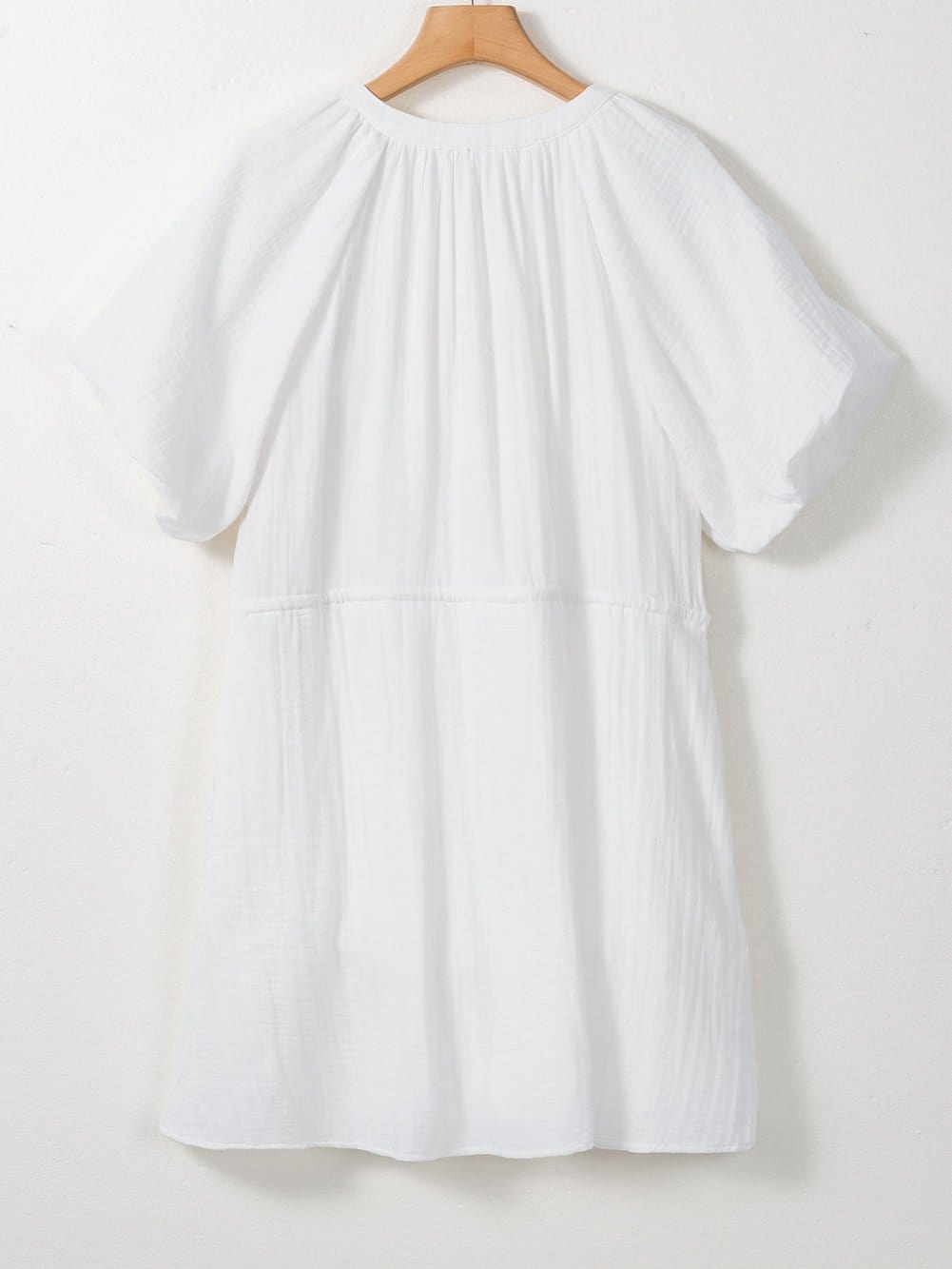 Classic White Cotton Dress with Puff Sleeves and Drawstring Waist