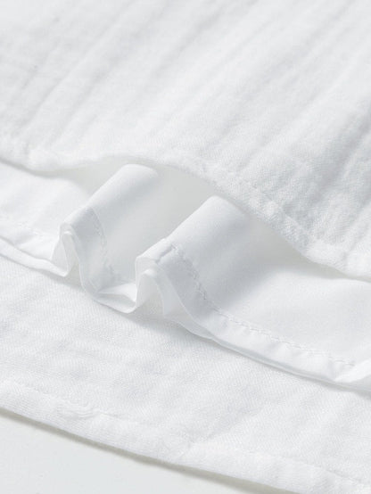 Classic White Cotton Dress with Puff Sleeves and Drawstring Waist