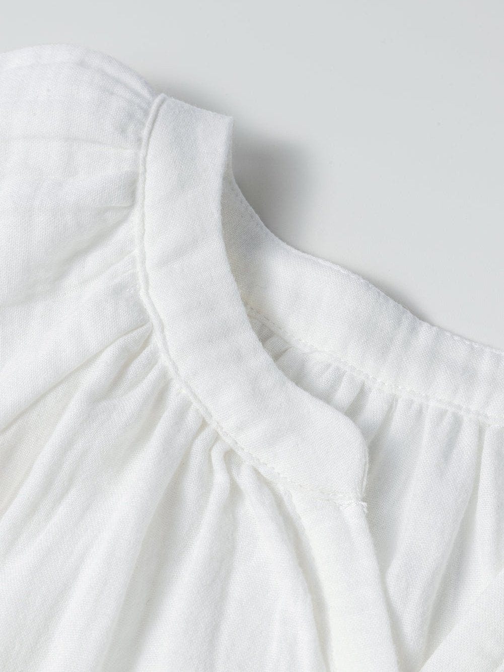 Classic White Cotton Dress with Puff Sleeves and Drawstring Waist