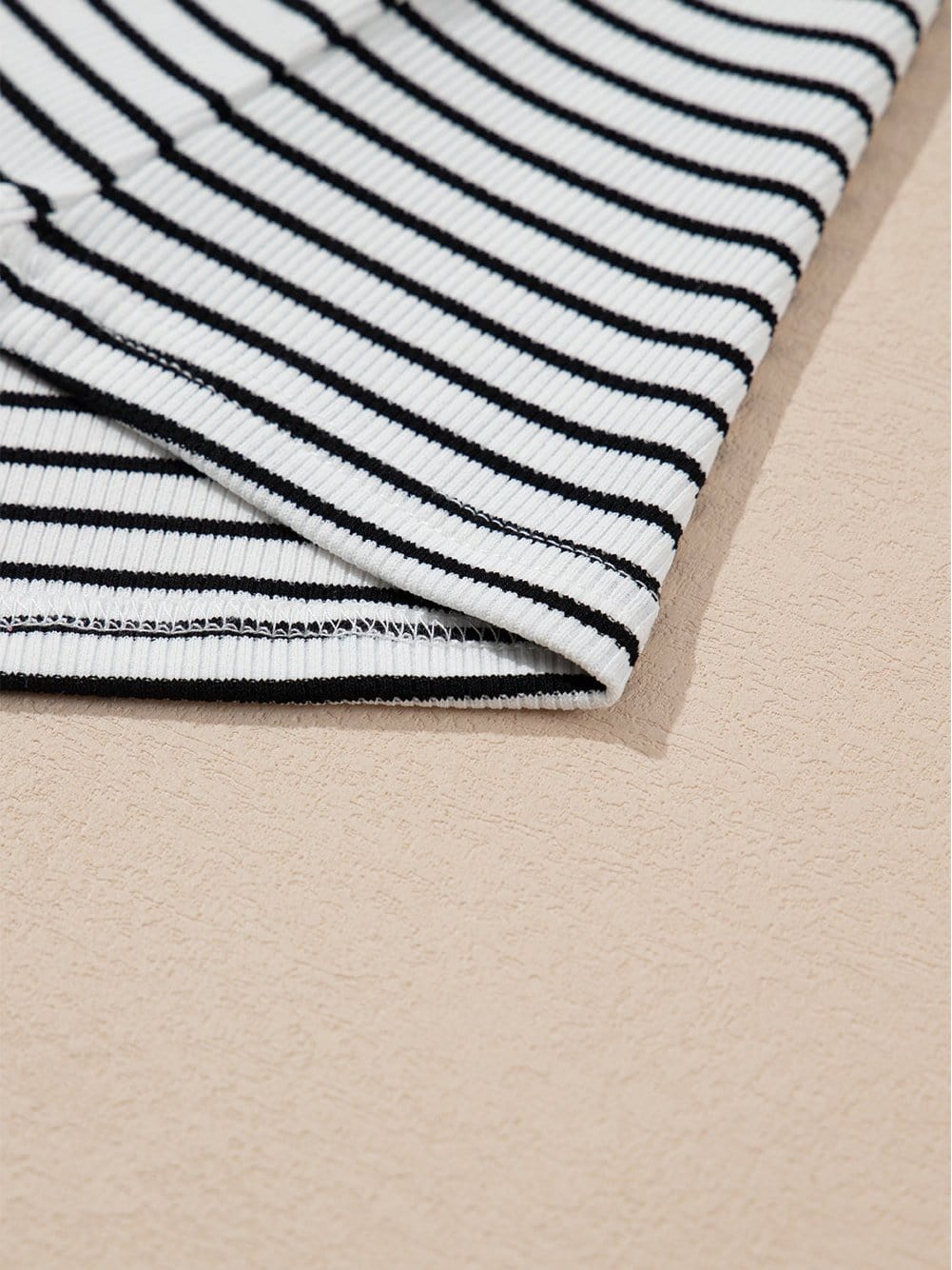 Classic White Striped Ribbed Knit U Neck Tank Top