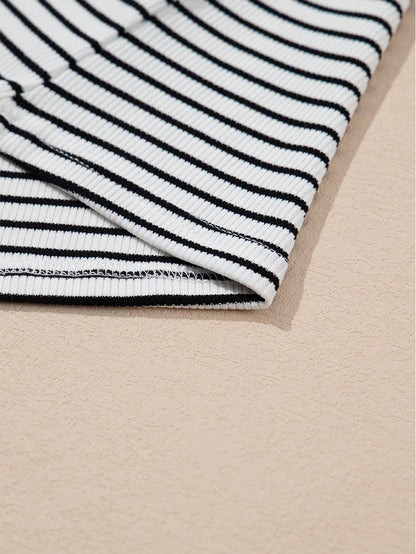 Classic White Striped Ribbed Knit U Neck Tank Top