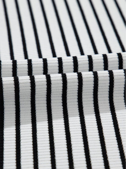 Classic White Striped Ribbed Knit U Neck Tank Top