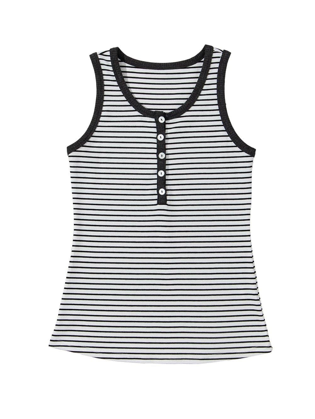 Classic White Striped Ribbed Knit U Neck Tank Top