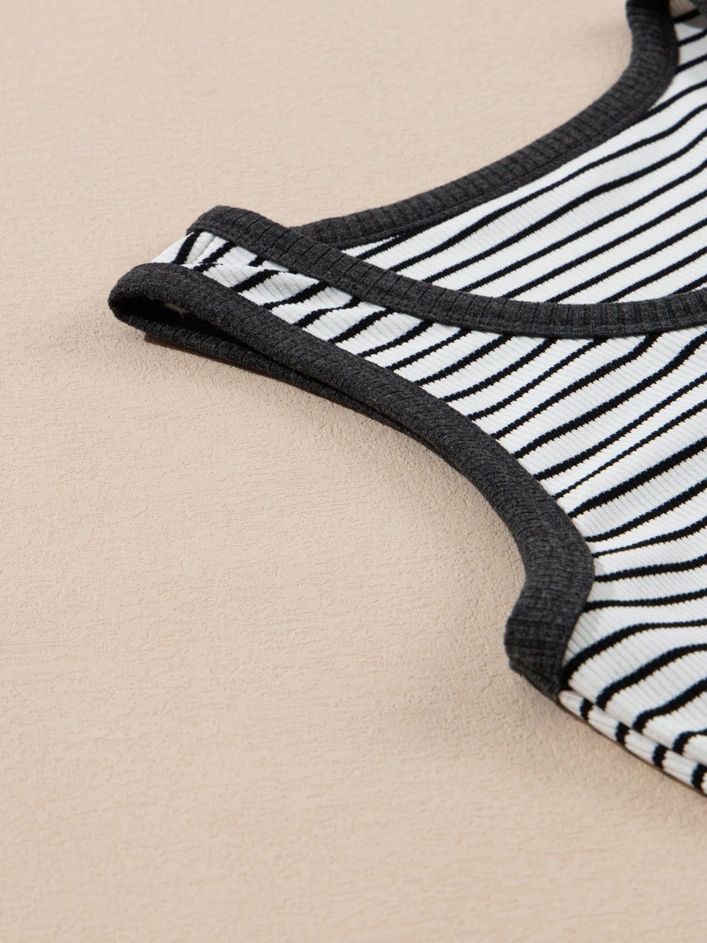 Classic White Striped Ribbed Knit U Neck Tank Top