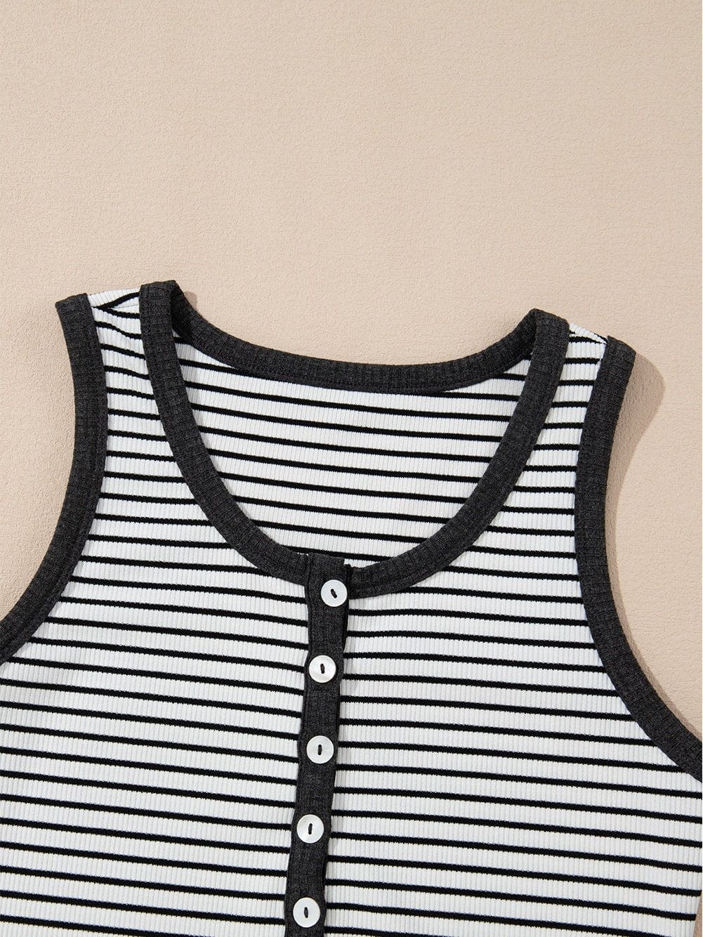 Classic White Striped Ribbed Knit U Neck Tank Top