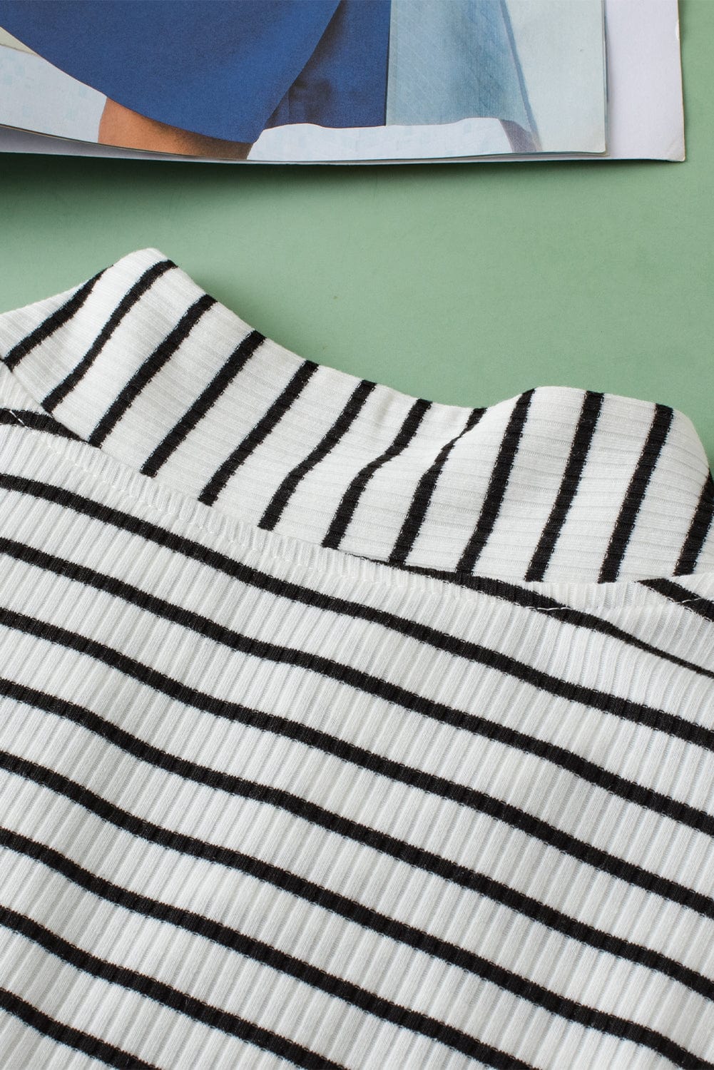 Classic White Striped V Neck Tank Top with Button Detail