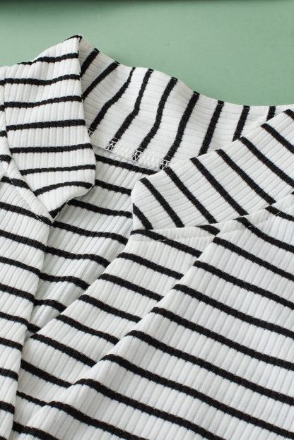 Classic White Striped V Neck Tank Top with Button Detail