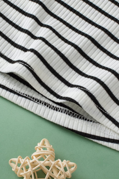 Classic White Striped V Neck Tank Top with Button Detail