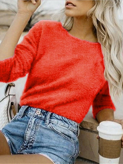 Women's Pullover Sweater Jumper Crew Neck Fuzzy Knit Polyester Oversized Fall Winter Regular Going out Weekend Stylish Casual Soft Long Sleeve Pure Color Black White Army Green S M L