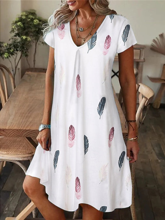Women's Dress - Casual Dress Summer Dress Print Dress Leaf Floral Print V Neck Midi Dress Fashion Modern Outdoor Daily Short Sleeve Regular Fit Black White Yellow Summer Spring S M L XL XXL
